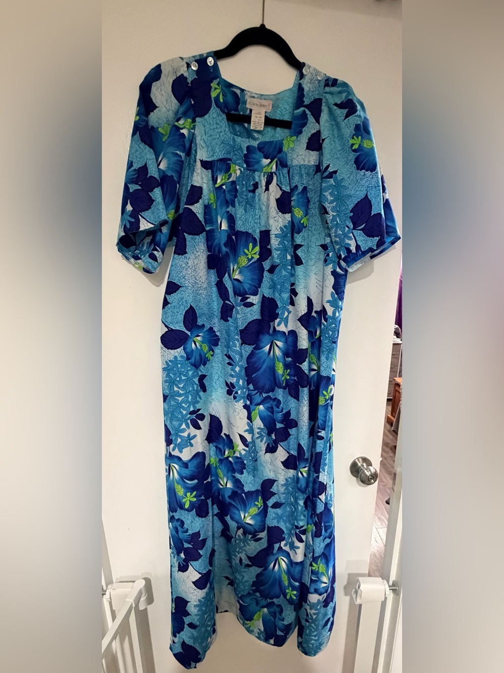 Made in Hawaii Light Blue Floral Maxi Dress for Women